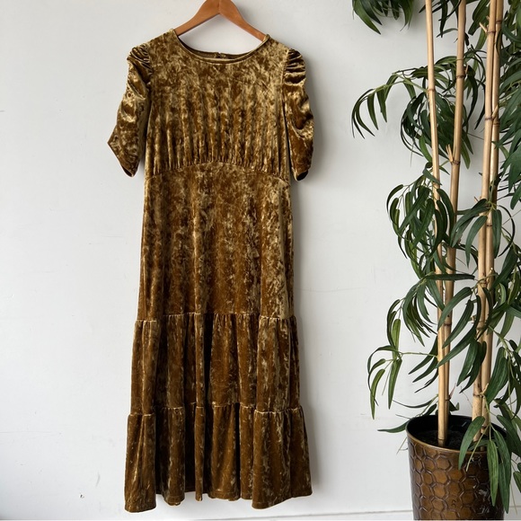 Who What Wear Dresses & Skirts - Who What Wear Gold Velour Pleated Maxi Dress